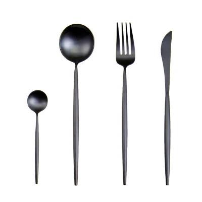 China Amazon Viable Hot Sale Matte Black Tableware Set Stainless Steel Spoon Fork Knife Set for sale