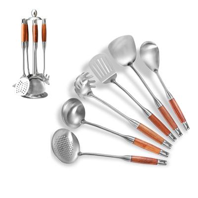 China 6PCS Sustainable Wooden Handle 304 Stainless Steel Kitchen Utensils Set for sale