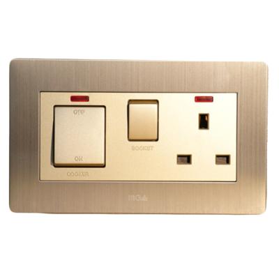 China Good Quality Residential / General Purpose Electrical Double Pole Switch Wall Switch And 3 Pin Switched Socket With Neon for sale