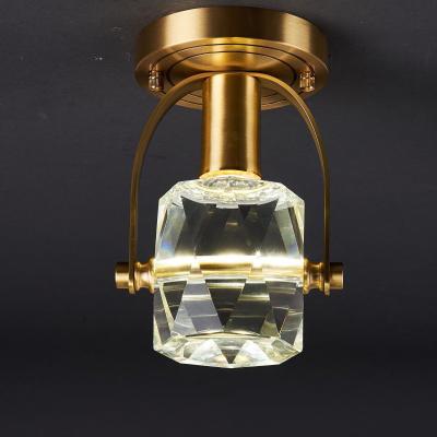 China Luxury Outdoor Mounted Copper Crystal Ceiling Light Post Modern Hallway Light for sale