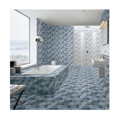 China Rustic Tiles 30x30 30x80cm 2020 New Blue Swimming Pool Bathroom 3d Ceramic Tile Mosaic Hexagon for sale