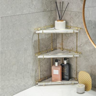 China Shelf 2 Row Corner Bathroom Shelf Perfume Trinket Organizer Table Vanity Jewelry Metal Marble Glass Shelf Home Viable Storage for sale