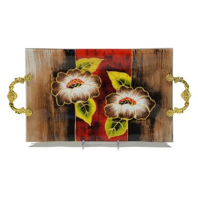 China Viable High Quality Glass Tray Three-Piece Set With Handles Customizable Pattern Multifunctional Tray Glass Fruit Tray for sale