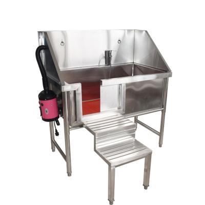 China Sustainable NZB Stainless Steel Dog Wash Station Grooming Pet Spa Tub With Handrail Faucet for sale