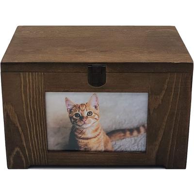 China Viable Wholesale Western Burial Supplies Unique Wooden Pet Urn Pet Casket Photo Frame for sale