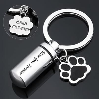 China Wholesale Stored Cylinder Pet Memorial Stainless Steel Key Chain Pendant For Ashes Pet Memorial for sale