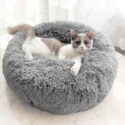 China Long Faux Fur Removable Waterproof Donut Maker Round Blanket Dog Bed Cat Dog Bed Removable Washable for sale