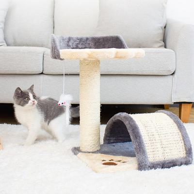 China Hot Selling Luxury Stocked Pet Treehouse Hammock Lining Sisal Posts Modern Cat Tree Furniture for sale