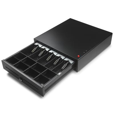 China Open Manual Metal Case 405mm Durable 5 Bills 8 Coins Push Button Cash Drawer for sale