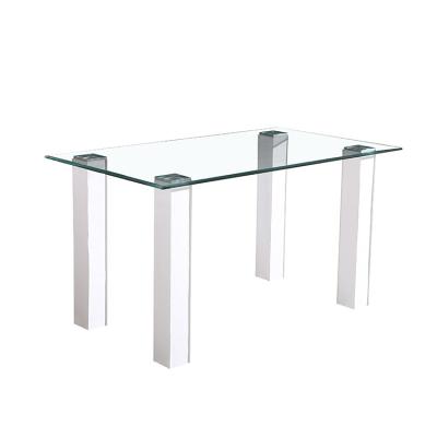 China Hot Selling Contemporary Simple and Beautiful Morden Rectangular Shape High Gloss Transparent Tempered Glass Top Dining Table for sale