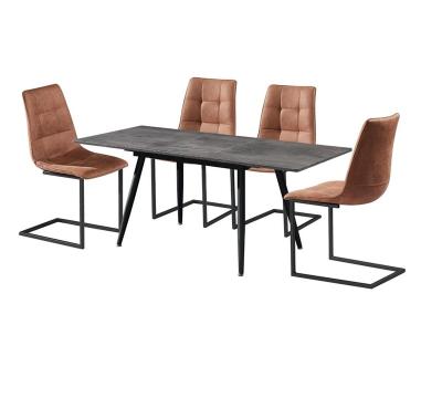 China Cheap Dining Table and 4 Modern China Factory Modern Melamine and PVC Chairs Adjust MDF Dining Table with Metal Frame Legs for sale