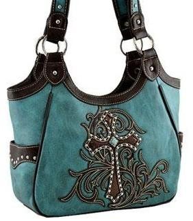 China Cross Turquoise and black flower Western Cowgirl shoulder bag handbag Purse for sale