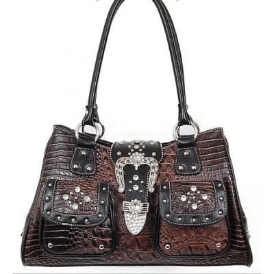 China croco pattern western handbags with rhinestone and rivets direct from factory for sale