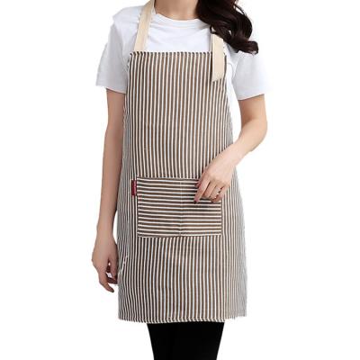 China Logo Cheap Washed Cotton Linen Custom Washable Striped Kitchen Apron For Women for sale