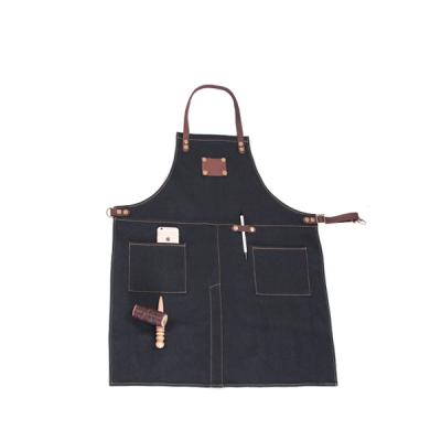 China Casual kitchen cooking denim apron pattern with leather strap for sale