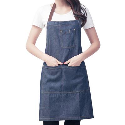 China Hot Selling Polyester Cotton Adult Promotional Blue Kitchen Cleaning Apron for sale