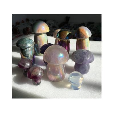 China Europe New Arrived Wholesale Crystal Crafts Healing Aura Ocean Stone Mushroom For Home Decoration for sale