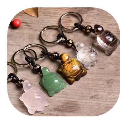 China China Hot Selling Multicolor Hand Carved Natural Crystal Tortoise Key Chain For Personal Decoration for sale