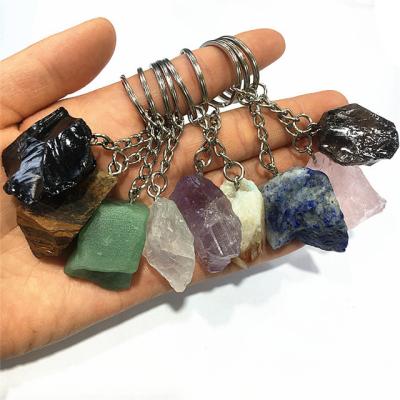 China Europe Wholesale Crystal Crafts Healing Crystal Key Chain Rough Raw Stone Stone Key Chain For Gift for sale