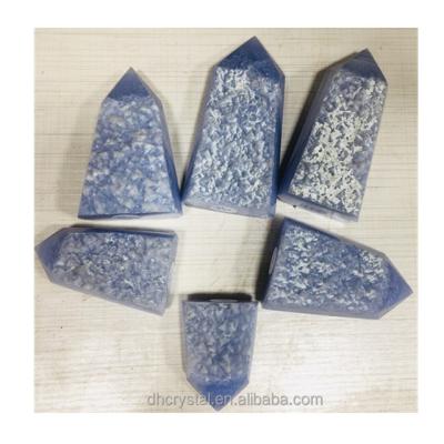 China Wholesale Europe Tower Point Crystal Towers Lace Crystal Blue Agate Point Crystal Group For Decoration for sale