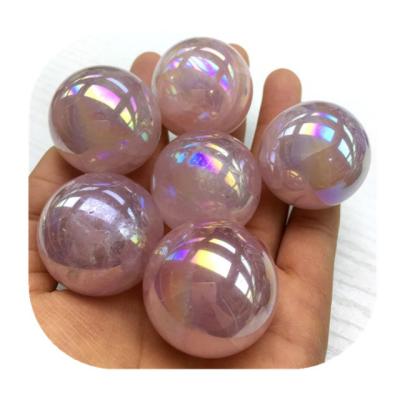 China Europe wholesale crystal quartz natural aura rose quartz crystal spheres healing decor for room for sale