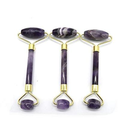 China Europe Amethyst Massage Roller Double Face Natural Crystal Massage Roller Hand Held For Sale for sale