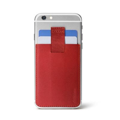 China 100% Eco-friendly Widely Used Sticker Smartphones Pull Up Credit Card PU Leather Phone Card Holder Pull Tag Cell Phone Leather Back Card Holders for sale