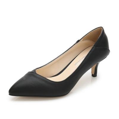 China Durable Stylish Stiletto Heels Pumps Black Color Closed Toe High Heels Shoes For Women for sale