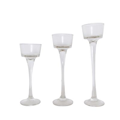 China Wedding European transparent three-piece wax table decoration home wedding decoration high-foot candle holder glass decoration for sale