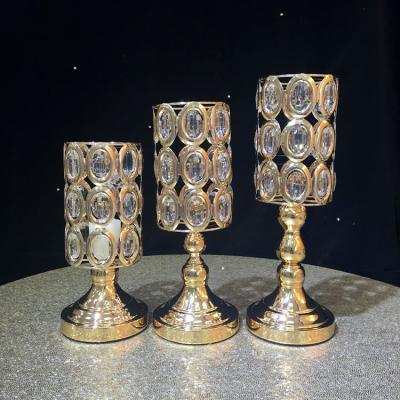 China Hotel Durable Nordic Crystal Gold Dining Table Candle Holder Iron Atmosphere Decoration Candle Cup Home for sale