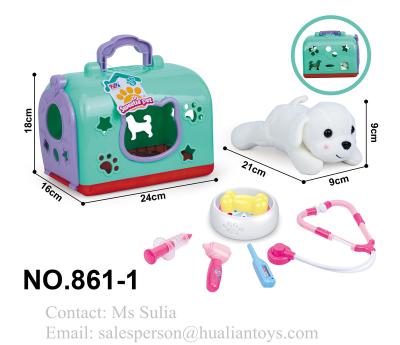 China Plastic Puppy Pet Pretend Doctor Set Role Play Vet Pet Kit Play Set For Kids 7 Pcs for sale