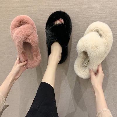 China CUSHIONING CUSHIONING Hot Selling Furry Slippers Good Quality Brown Coral Furry Animal Peep Slippers Fleece Flip Flop Slippers for sale