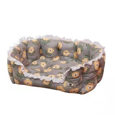 China Washable Soft Warm Imitation Foam Comfortable Cat Dog Beds Cute Soft Jacquard Fabric Memory Travel for sale