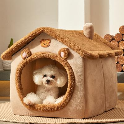 China Viable Supplies Warm Luxury Soft Plush Medium Large Pet Dog Kennel Small With Roof Dog Bed Portable Indoor Cat Tent Pet House for sale