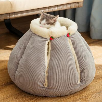 China 2021 New Partially Enclosed Cute Warm Comfortable Creative Sustainable Pet Bed Wholesale Dog Pet Supplies Soft Pet Fancy Bed Cat Cave Bed House for sale