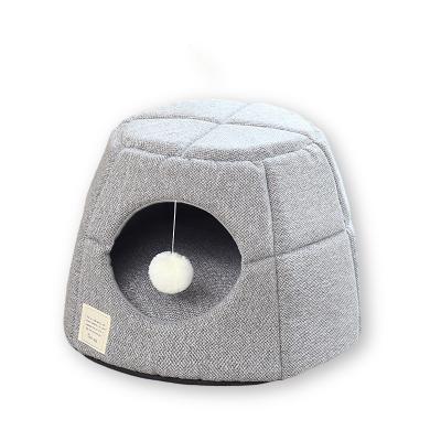 China Travel All Season Warm Winter Pet Kennel Supplies Bed House Deep Sleep Cat Cave Enclosed Thickened Beds for sale