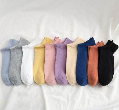 China New Solid Color Cotton Ladies Boat Socks Breathable Crew Socks Women for sale