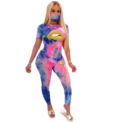 China 2020 Summer Women Breathable Tie Dye Printed 2 Piece Sets Casual Round Neck Shorts Sheaths T-shirt With Pants Teams Stylish 2 Piece Set for sale