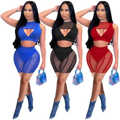 China European and American Women's Summer Gauze Patchwork Breast Wrap Sleeveless Fashion Breathable Sexy Two-Piece Set for sale