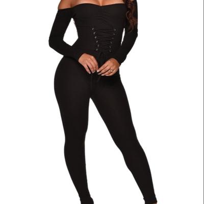 China 2020 Autumn Women Solid Color Breathable Jumpsuit Sexy Off Shoulder Bodycon One Piece Overalls Long Sleeves Fashion Strappy Overalls for sale