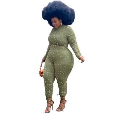 China Plus Size Solid Color Zipper Sequin Bubble Bead Casual Jumpsuit High Collar Breathable Long Sleeves Cheetah Romper for sale