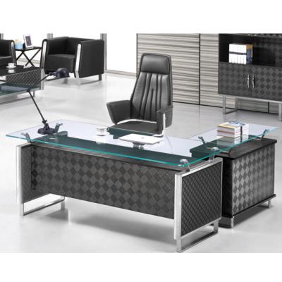 China Modern Modern Executive Table Tempered Glass Desk With Metal Chrome Leg for sale