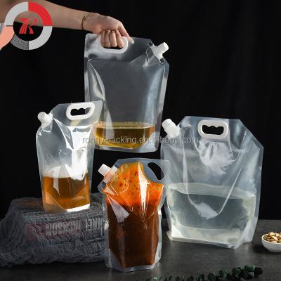 China Custom Printed Shock Resistance And Transparent Stand Up Spout Pouch Plastic Beer Packing 1L 1.5L 2L 3L 5L 10L Jam Beer Liquid Water Bag for sale