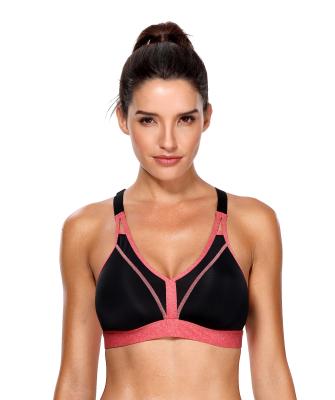 China Newest Design Antibacterial Cross Straps Color Back Cavity Contrast Splice Sports Bra Front Wide Straps Gym Yoga Top For Women for sale