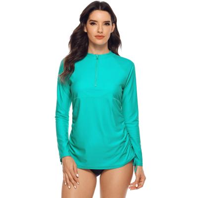 China New Design Cheap High Quality Antibacterial Wholesale UPF 50 Zipper Custom Front Rash Guard Womens Swimsuit Rash Guard for sale