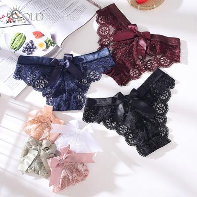 China High Quality Lace Transparent Colorful Mature Women's Breathable Panties With Bow for sale