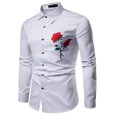 China Wholesale High Quality 2021 Fashions Printed Ethnic Red Anti-pilling Rose Embroidery Long Sleeve Shirts For Men for sale