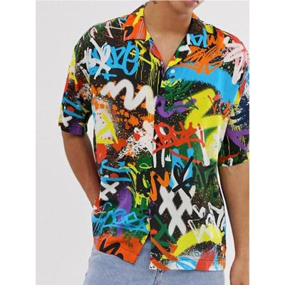 China 2021 latest fashion anti-pilling irregular graffiti printed T-shirts beach casual men's short sleeve shirts for sale