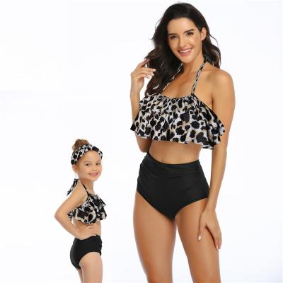 China 2021 Summer New Design Beach Breathable Parent-child Swimsuit Floral Swimwear High Waist Ruffled Two-Piece Women Swimwear for sale