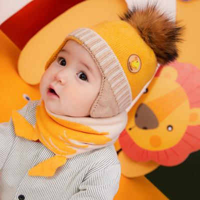 China COMMON Yellow Character Cotton Babies Children Winter Kids Knitted Hats for sale